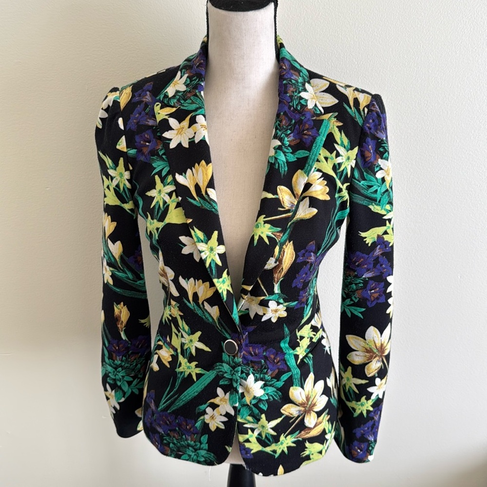 Forever 21 Black Floral Print Blazer Size Small